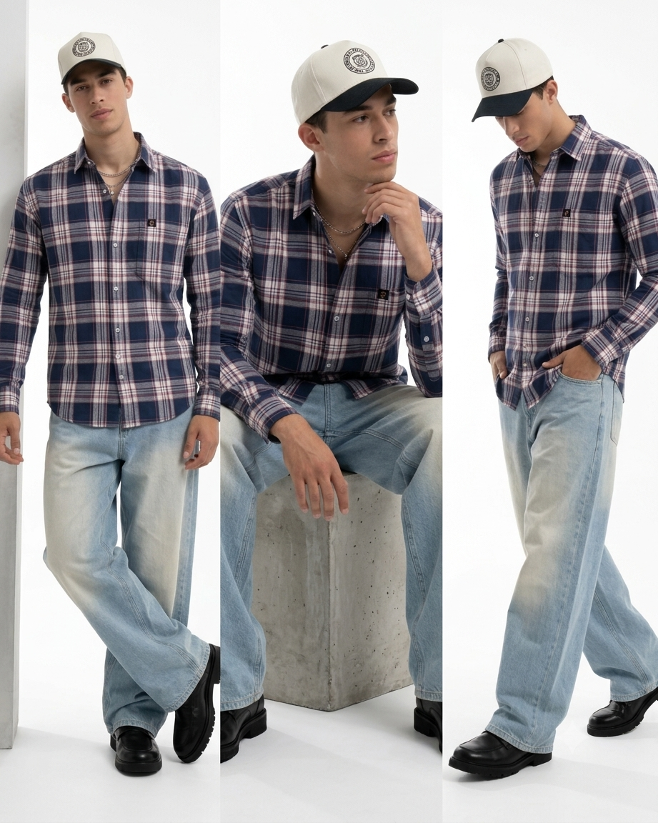 Premium Navy Plaid Full-Sleeve Shirt