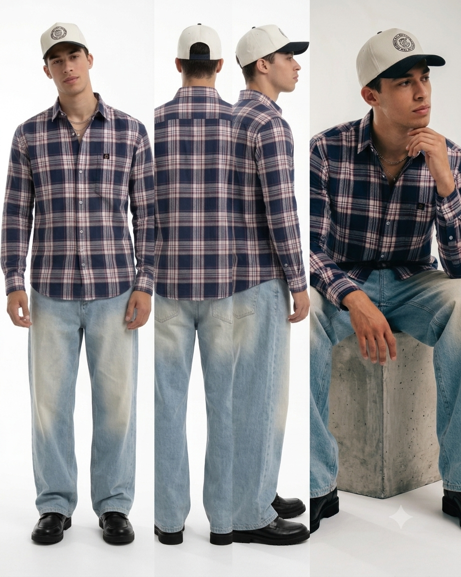 Premium Navy Plaid Full-Sleeve Shirt