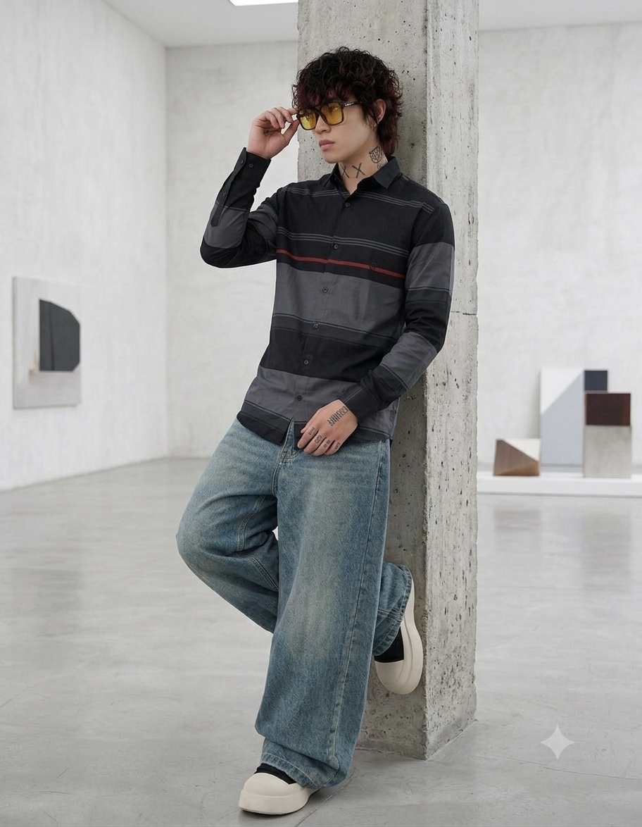 Noir Signature Contrast Stripe Shirt