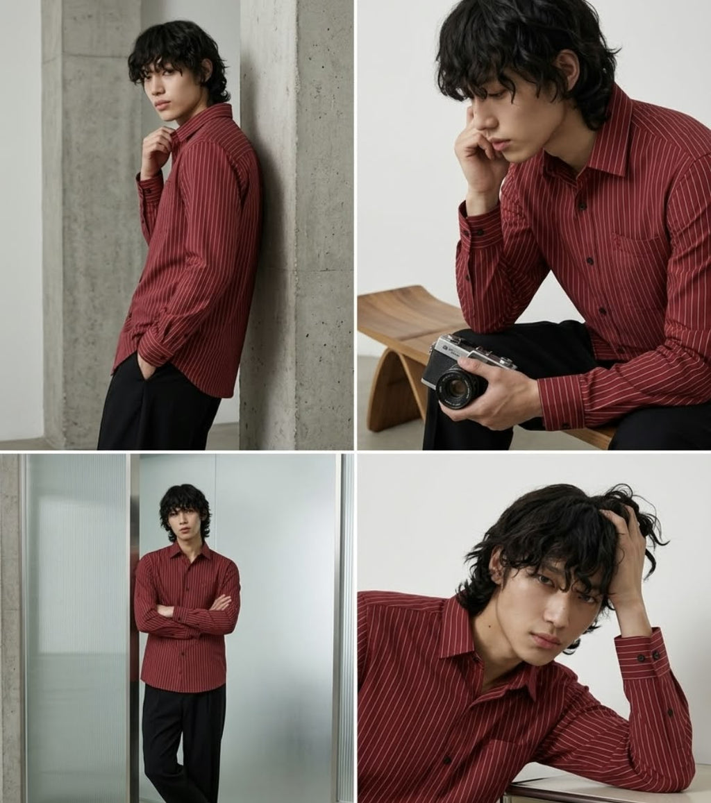 D&V Signature Burgundy Pinstripe Shirt