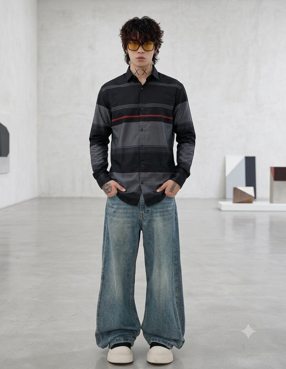 Noir Signature Contrast Stripe Shirt